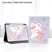 1个兔子草莓图案翻盖平板电脑保护套，带笔槽，兼容三星A9/A9+/S9/S9FE/A11/A11+/S11/S10 FE/S10 FE+/S10 Lite、苹果A16 2025/Air 11/13/M3 2025、SE 11、荣耀、Matepad SE 11，具备自动休眠/唤醒功能，适合作为返校、情人节、节日礼物。 - 彩色 - 查看 8