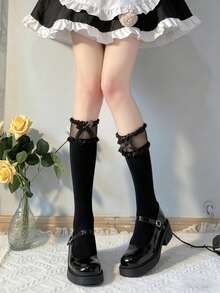 1 đôi tất ren nhiều lớp có nơ, thích hợp cho mùa xuân/hè, trang phục Lolita và JK (nữ sinh trung học), đi học và phong cách ngọt ngào. - Nhiều màu - Xem 7