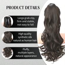 WaveTrip Vacation-Inspired Women's Summer Outfit, 24-Inch Ombre Wavy Clip-In Heat-Resistant Synthetic Hair Extension, Suitable For Women And Girls For Party And Daily Use - Black Brown - View 3