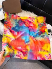1pc Minimalist Abstract Tie Dye Print 27.6" Square Scarf, Versatile Bandana For Women, Suitable For Casual, Streetwear, Outdoor Sun Protection, Accessory For Styling - Multicolor - View 2