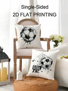 4pcs Black & White Soccer Print 2D Flat Printing Throw Pillow Covers, Single-Sided Printed, Soft, Grunge Football, Soccer Shoes & "Goal Time" Quote Pillow Covers, Suitable For Sports Fans, Washable, Durable, Perfect For Living Room, Bedroom, Sofas, Couches Decoration, Single-Sided Design, Not Real Embroidery, Zippered - Multicolor - View 7