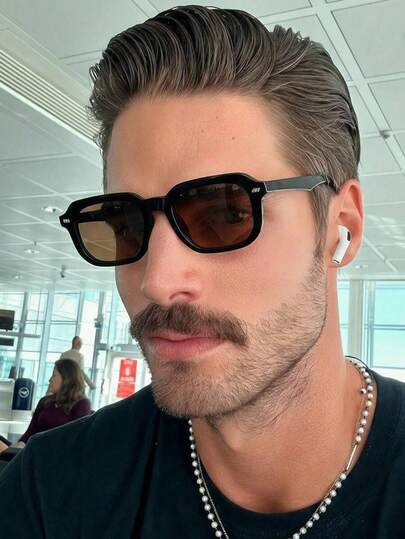 1 Pair Men's Black Square PC Frame Minimalist Solid Color Personalized Street Style Vintage Fashion Glasses