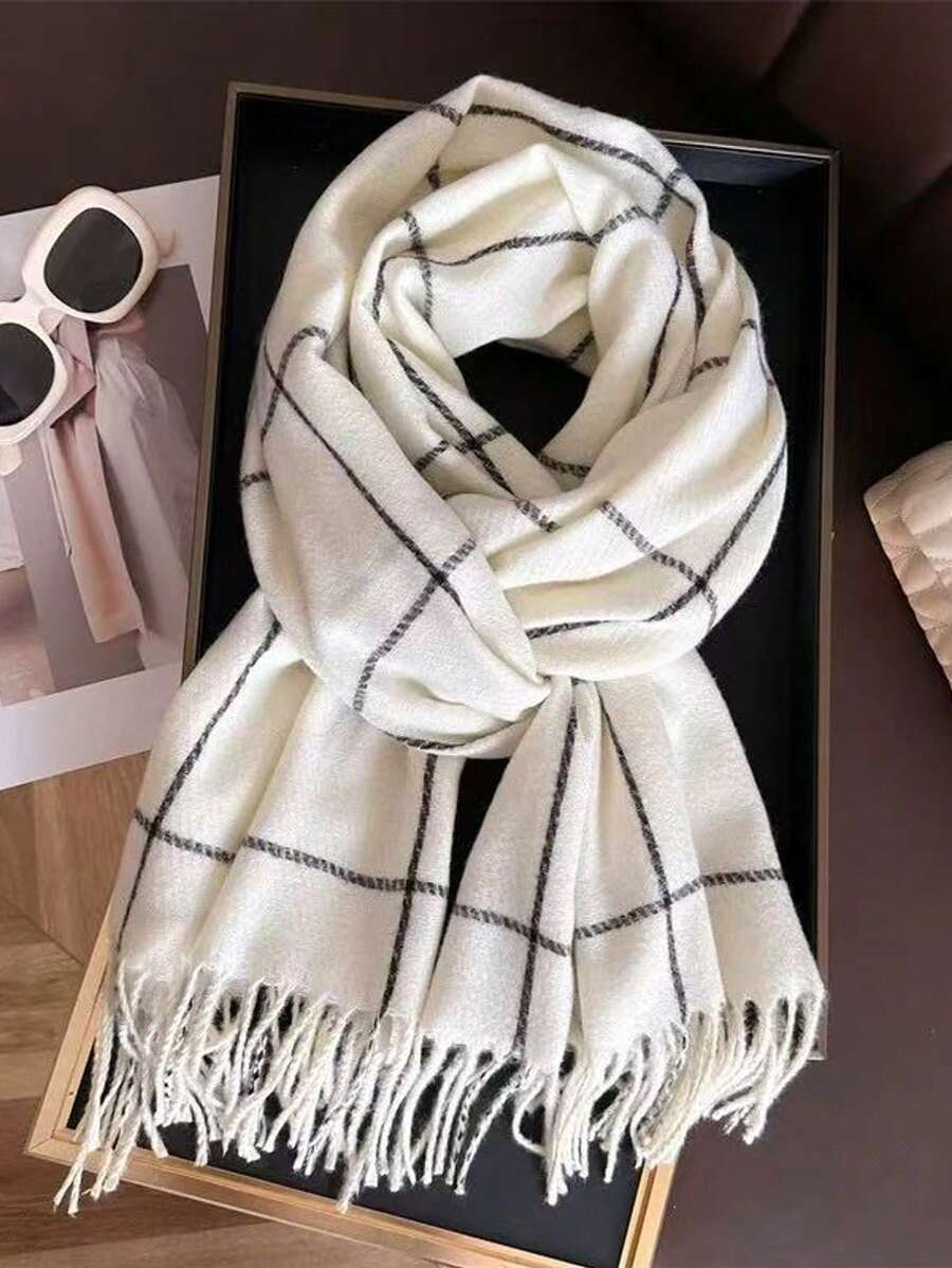 1 chiếc khăn quàng cổ mùa đông mới dành cho nữ, khăn quàng cổ tròn tua rua tối giản thời trang, khăn choàng ấm áp, unisex, phù hợp cho trang phục thường ngày. - Màu be WT156-2 - Xem 1