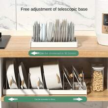 Cookware And Utensil Storage Rack - Ultimate Kitchen Storage Rack - Adjustable And Expandable Kitchen Cabinet Storage Rack, White Metal Pot Rack, Telescopic Dish Drying Rack, For Storing Plates, Bowls And Kitchenware, Space-Saving Design, With Non-Slip Foot Pads, Easy Installation Without Tools, Multi-Functional Kitchen Storage Solution, Perfect For Small Kitchens And Apartments. - Multicolor - View 7