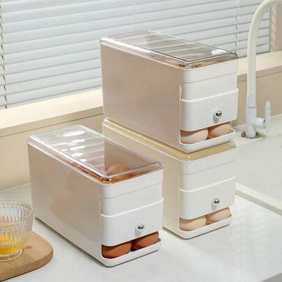 1. Hộp đựng trứng tự động có bánh xe giúp bảo quản và lấy trứng dễ dàng, hộp đựng và bảo quản trứng chuyên dụng cho tủ lạnh nhà bếp, vật dụng đựng trứng, hộp đựng dung tích lớn.