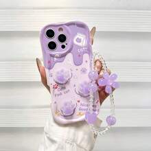 2pcs/Set (Purple Cute Cat Paw Phone Case + 1pc Purple Flower Lanyard) Durable Anti-Drop And Stylish Phone Protective Case, Suitable For Daily Use. Fashionable Phone Case With Artistic Design, Scratch-Resistant, Ideal For Pet Lovers And Tech Enthusiasts. - Creamy Yellow - View 5