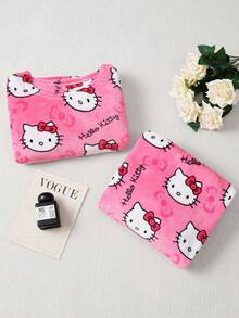 SANRIO 两件套可爱柔软毛绒睡衣，卡通印花加厚绒里长裤+上衣，白色/粉色/黑色/酒红色可选，保暖休闲家居服套装，适合春、秋、冬三季穿着，卡通动漫图案，时尚派对礼物，适合送给朋友、女朋友、情侣，也适合返校、感恩节、新年等节日礼物。 - 粉色 - 查看 5