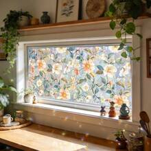 1/4pcs Colorful Floral Pattern Glass Sticker, Static Cling Privacy Window Film, Non-Transparent Decorative Film For Home Bedroom Living Room Kitchen Bathroom Door And Window - Colorful Floral Window Stickers - View 9