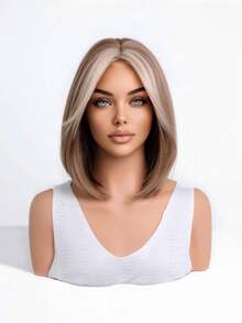 12 Inch Layered Middle-Parted Bobo Wig, Suitable For Summer Daily Wear, Parties, Cosplay, Music Festivals And Holidays, A Practical Gift For Girls - Camel - View 4