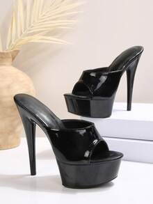 Sandalias romanas de tacón de aguja alto con plataforma, punta abierta y correa con hebilla, moda sexy europea y americana 2026, zapatos de verano - Negro - Ver 3