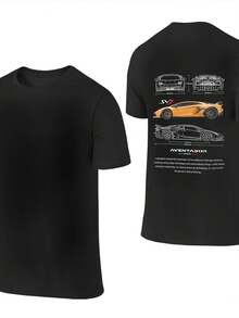 Drive In Style Car Themed Classic Cotton T-Shirt For Men Women, Casual Short Sleeve Tee Tops, Lightweight & Soft Everyday Wear Cosplay Costume - 黑色 - 查看 5