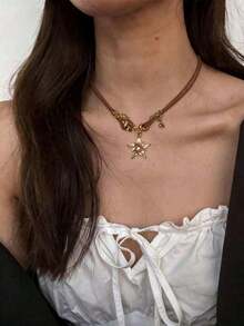 Nuevo collar vintage de estilo americano de múltiples capas, cadena de clavícula dulce y fresca, cadena de suéter de moda - Diamante de cinco estrellas - Ver 1