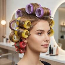 36/72 Peças Conjunto de Ferro de Ondular, 18/36 Peças Rolos de Ondular Autoadesivos Sem Calor (3 Tamanhos) com 18/36 Peças de Presilhas de Cabelo, Cores Aleatórias, Ferramentas de Styling DIY para Adicionar Cachos e Ondas (Cores Aleatórias) - Multicolorido - Visão 4