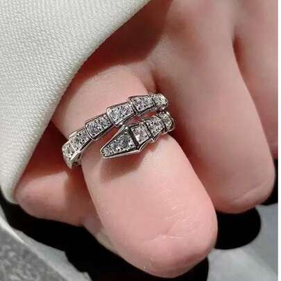 1pc Open Snake Bone Snake Ring, Rhinestone Encrusted Coiled Snake Ring, Suitable For Engagement, Bride, Wedding, Valentine's Day, Birthday, Mother's Day, Anniversary, Thanksgiving, Christmas Gifts