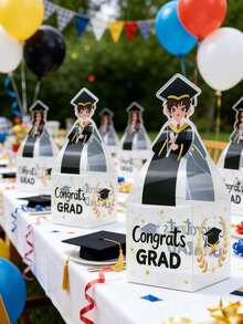 10 piezas Cajas de regalo de graduación transparentes, adecuadas para fiesta de graduación, caja de dulces de graduación, decoración de fiesta de graduación, celebración de graduación, recuerdos de graduación y ceremonia de graduación - Talla única - Ver 3