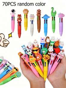 10 piezas Regalos para fiestas infantiles, bolígrafos de 4 colores con diseños de dibujos animados, set de artículos de papelería lindos, premio de juego de fiesta con diseño de dibujos animados, regalo de cumpleaños - Multicolor - Ver 24