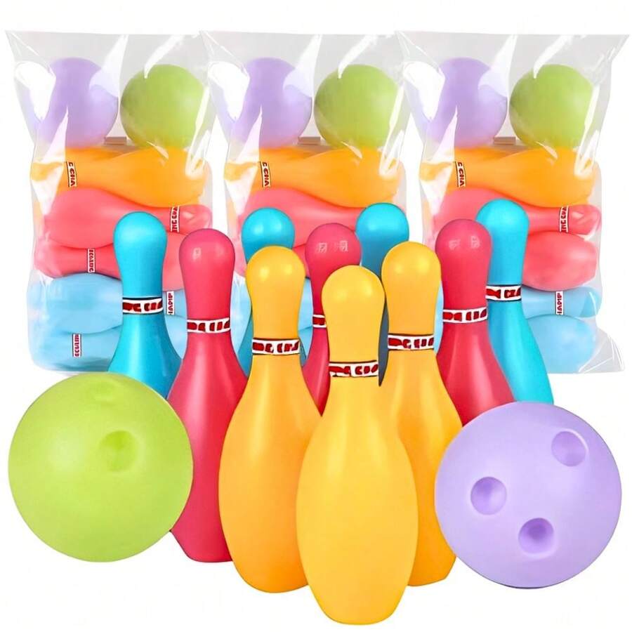 1 Set 12cm Plastic Bowling Set, 10Pcs Colorful Bowling Pins With 2 Balls, Indoor Outdoor Bowling Sports, Birthday Party & Family Activity - Multi-color 1 Set - View 1