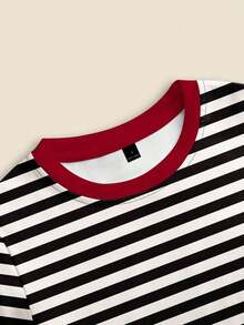 Women's Casual 2-Piece Set With Striped T-Shirt And Solid Color Pants, For Summer - 黑白 - 查看 3