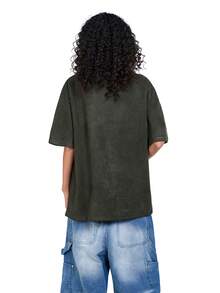 MT99 Heavyweight Versatile Suede Embroidered Short Sleeve Street Casual Chic - Dark Green - View 3