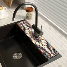 1pc Bohemian Pattern Printed Faucet Mat, Durable Polyester, Quick Drying, Easy To Clean, Suitable For Kitchen And Bathroom, Easy To Install, Daily Decor, Gift, Bathroom Mat, Durable Faucet Mat, Faucet Accessory - Multicolor - View 8