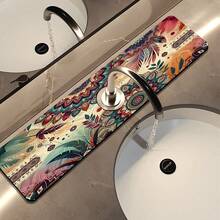 1pc Bohemian Pattern Printed Faucet Mat, Durable Polyester, Quick Drying, Easy To Clean, Suitable For Kitchen And Bathroom, Easy To Install, Daily Decor, Gift, Bathroom Mat, Durable Faucet Mat, Faucet Accessory - Multicolor - View 9