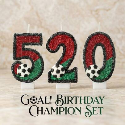  FIFA世界杯足球主题红绿闪光黑边3D数字蜡烛蛋糕装饰生日派对庆祝装饰用品体育迷活动装饰冠军进球比赛节日派对礼品烘焙配件