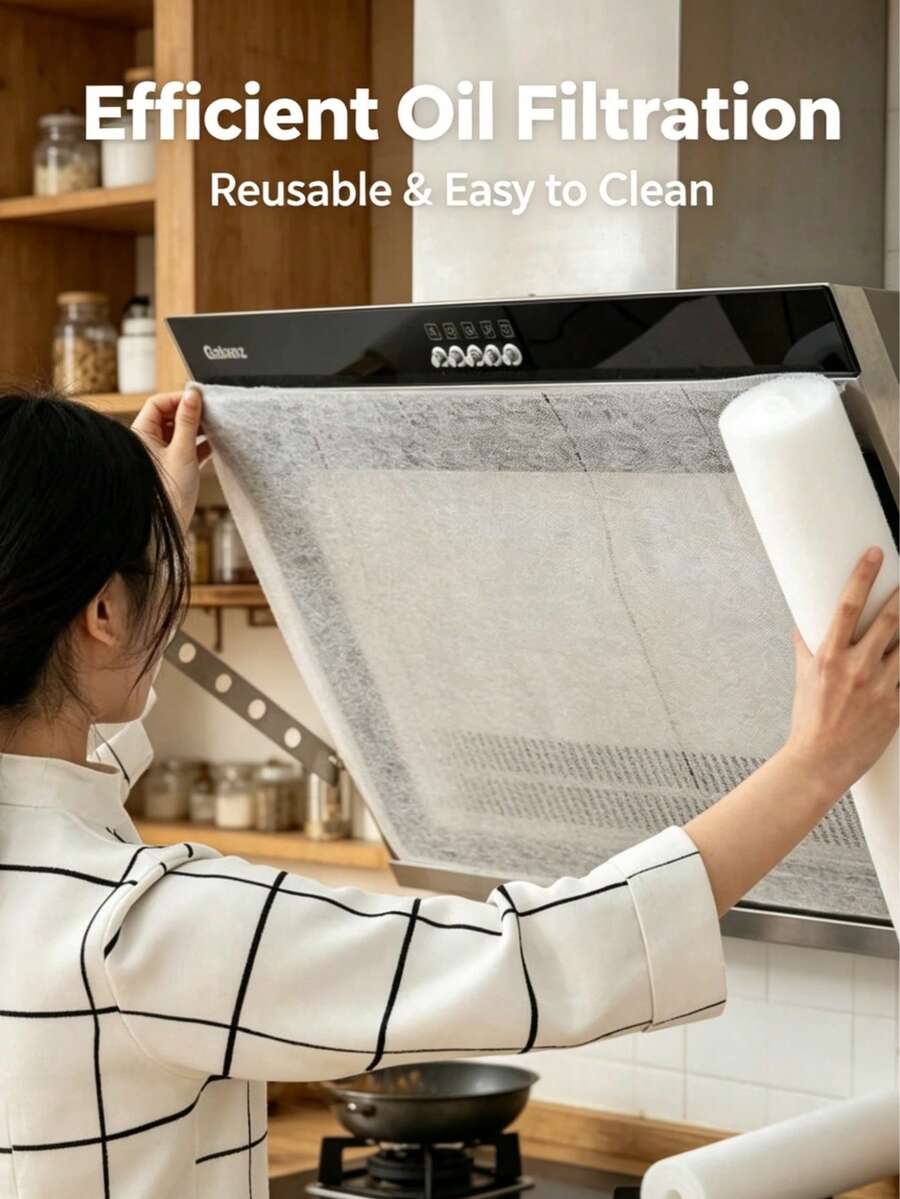 10m/Rollo Película desechable de filtro de grasa, Hojas de filtro antiolores y anticontaminación engrosadas para cocina y hogar, Almohadilla universal absorbente de aceite para escape lateral - Blanco - Ver 1