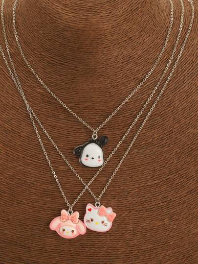  Dây chuyền Sanrio dễ thương với mặt dây chuyền hình mèo KT màu hồng, Melody và Pochacco màu đen, đa năng, thích hợp đeo hàng ngày.