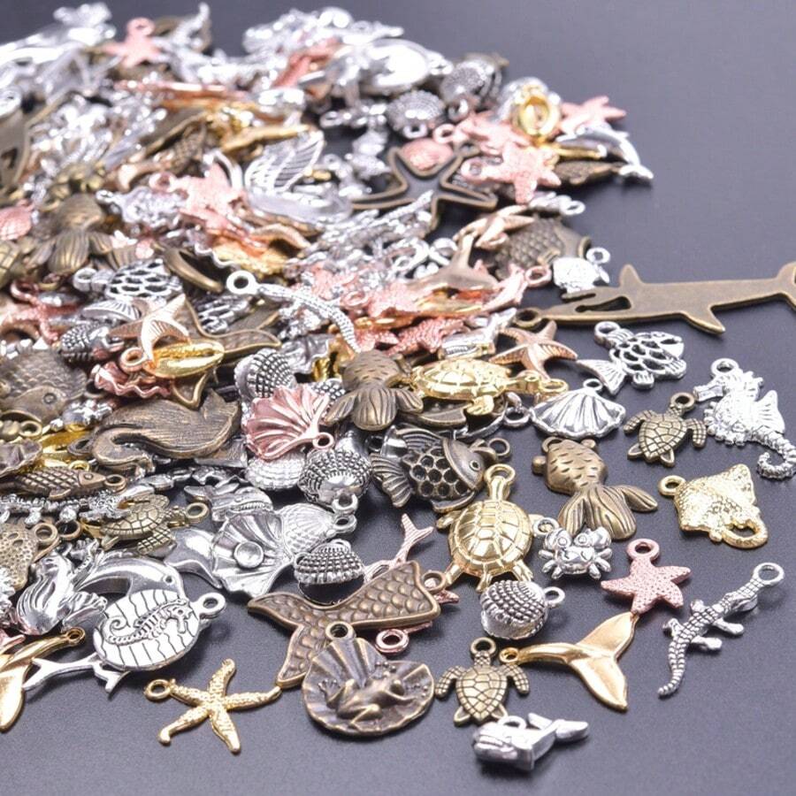 Bộ 30/50/100 chiếc mặt dây chuyền hình mực, sao biển, vỏ sò bằng hợp kim thuộc dòng Ocean Series - phụ kiện làm trang sức DIY. - trộn ngẫu nhiên - Xem 1
