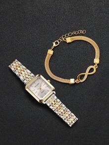Bộ 2 chiếc đồng hồ nữ thời trang thường ngày, mặt vuông tối giản, máy quartz thanh lịch + vòng tay (Không bao gồm hộp đồng hồ) - Nhiều màu - Xem 4