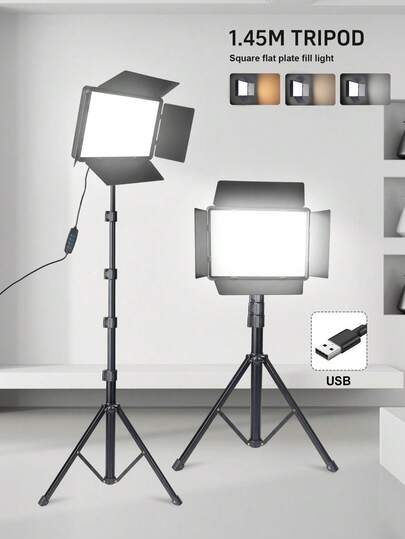 Professional LED Studio Spotlight, 155cm With Adjustable Tripod, Portable Light, Square Fill Light With Windshield Partition, Suitable For Photography, Live Streaming, And Meetings, Super Strong Fill Light For Parties And Gatherings, LED Light For Photo Selfies, Video Recording Zoom Meetings, With Flexible Footstool And Phone Holder, LED Light For Photo Taking, Video Recording Zoom Meetings