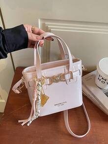 Faux Leather Solid Color Mini Bucket Bag, Versatile Casual Handbag & Shoulder Bag - Pink - View 5