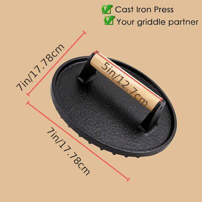 Round Handle Grill And Burger Presses Made From Cast Iron, Featuring A Non-Stick Surface For Easy Cleaning