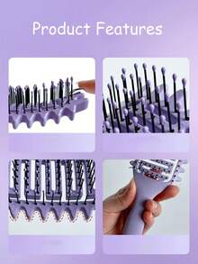 Set de 3 piezas/5 piezas Cepillo de pelo con onda de ocio y botella rociadora, herramientas de peinado, mango de plástico ABS, diseño hueco, duradero, adecuado para uso diario, peinado regular - Multicolor - Ver 2