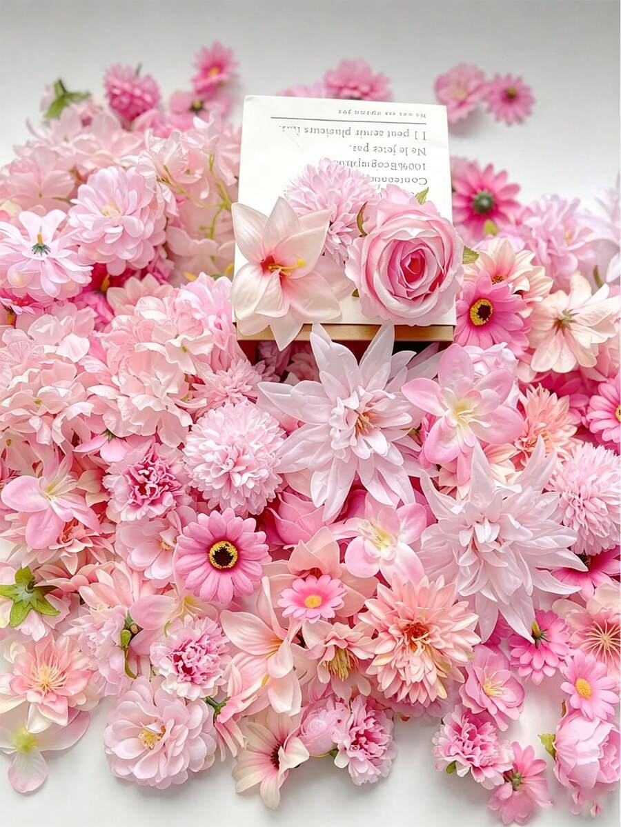 100/40/25/1pcs Mini Silk Flower Heads, Small Pink Mixed Artificial Rose Daisy Faux Flowers, Bulk, Suitable For Crafts, Artificial Scattered Flower Heads, Sunflowers, Suitable For Wedding Hair Accessories, Dress Decoration Mini Flower Heads - Multicolor - View 1