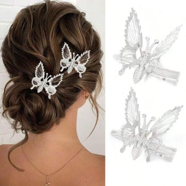 2pcs Retro 3D Butterfly Hair Clips, Vintage Design With Excellent Texture, Non-Slip Grip For Secure Hold, Essential Accessory For Daily Outings And Styling,Festival,Party