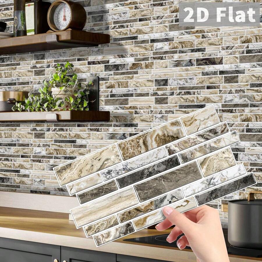 Miếng dán tường họa tiết sọc tông màu ấm, chống bám bẩn, chống thấm nước, dễ lắp đặt cho phòng ăn, phòng khách, phòng tắm (7/14/28/42 miếng).