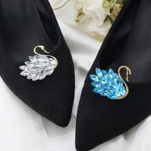 2个可拆卸水晶天鹅鞋夹，镶嵌水钻合金高跟鞋装饰，金色奢华天鹅鞋饰，适合新娘婚礼、晚宴等场合，可拆卸 - 白色 - 查看 4