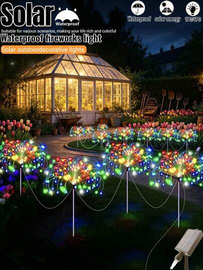 1/4pcs Outdoor Solar Fireworks Light, Waterproof Fairy Light, 8 Lighting Modes, Outdoor Solar Garden Light, Suitable For Garden, Corridor, Courtyard Decoration Lights, As Well As Common Decoration Lights In Shopping Malls, Lawns, Paths, Gatherings, Parties, And Festivals. DIY Plastic Starburst Lamp Post, Intelligent Light Sensing, Automatically Lights Up At Night And Turns Off During The Day, Creating Colorful Garden Lights