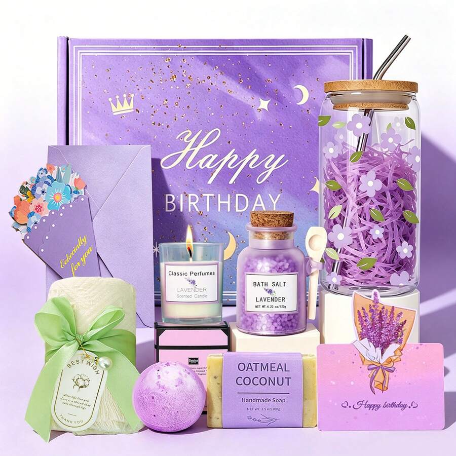 女性禮品籃,女性生日禮物,媽媽、妻子、女朋友、姊妹、她的禮物 - 生日快樂,母親節禮物,聖誕節,情人節 - 紫色 - 查看 1