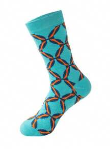 1/5 Pairs Men's Socks, Couple Style, Random Multi-Color Geometric Pattern, Versatile For All Seasons, Streetwear, Soft & Comfortable Mid-Calf Casual Socks - Multicolor - View 6