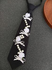 1 chiếc vòng cổ ngắn, vòng cổ choker bằng polyester màu đen với họa tiết hoa cúc xanh tươi tắn và trang trí ngọc trai, phụ kiện phong cách Y2K dành cho nhóm nhạc nữ, buổi hòa nhạc, tiệc tùng, chụp ảnh đường phố. - Ngọc trai hoa nhỏ màu trắng - Xem 12