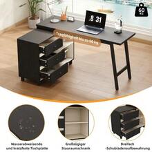 150 X 100 X 76 Cm L-Shaped Desk With Three Drawers, Two Open Storage Compartments, Tubular Steel Legs, Spacious Tabletop, Black And White. - Black - View 8