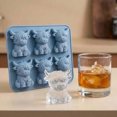 1 pieza Molde de silicona con forma de vaca de las Tierras Altas - Molde de hielo 3D con forma de vaca linda, apto para whisky, cócteles y hornear, molde de silicona apto para decoraciones de Pascua y festividades, paletas de chocolate y postre, cubitos de hielo y talla grande, suministros de cocina, apto para el hogar, bar, club, molde de paletas de silicona de fácil desmoldeo, haga deliciosos helados y paletas caseros de manera sencilla para diversión en verano