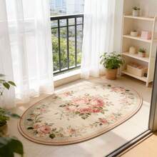 1pc Bohemian Floral Oval Rug, Boho Style Carpet, Pattern Rug, Versatile Fashion Creative Home Decor Rug, Suitable For Living Room, Bedroom, Entryway, Kitchen, Bathroom, Gaming Room, Study - Multicolor - View 3