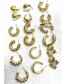 6-18件金色时尚耳环套装，时尚优雅，适合日常、派对和活动佩戴。 - 金色 - 查看 2