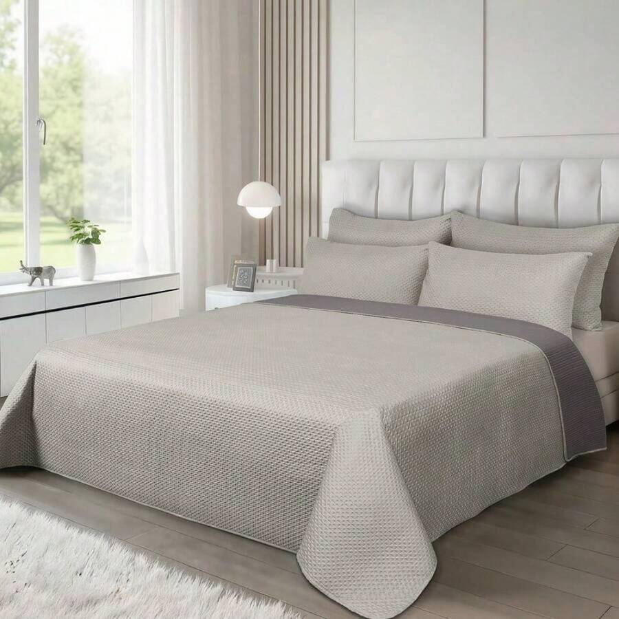 Juego De Funda De Almohada Y Edredón De Aire Acondicionado Bicolor, Incluye 1 Edredón Y 1/2 Fundas De Almohada, Hecho Con Un Suave Y Cómodo Proceso De Relleno, Diseño Transpirable Para Mantener La Frescura Y Comodidad, Se Integra Fácilmente En Cualquier Decoración De Dormitorio - Gris claro Gris oscuro - Ver 1