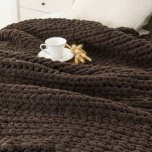 Brown Chunky Knit Throw Blanket For Couch,Handmade Cable Knit Crochet Blanket,Soft Cozy Chenille Throw Blankets For Home Decor,50"X60" - màu nâu - Xem 6