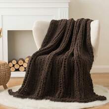 Brown Chunky Knit Throw Blanket For Couch,Handmade Cable Knit Crochet Blanket,Soft Cozy Chenille Throw Blankets For Home Decor,50"X60" - màu nâu - Xem 7