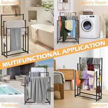 47.6 Inch Tall Free Standing Towel Racks 3 Tier Pool Towel Rack Outdoor Oversized Floor Bath Towel Drying Valet Holder Blanket Quilt Rack Stand For Bathroom Bedroom Beach Hot Tub Gym Pool Area Outside - 黑色 - 查看 6